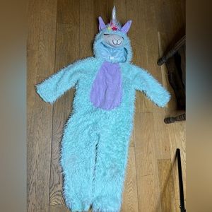 Unicorn llama fuzzy zip up costume.Size is 4-5T.Preowned. 38” from neck to ankle